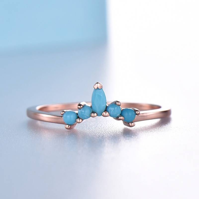 Türkis 14K Gold Curve Ring Marquise Ehering von SLoveDO