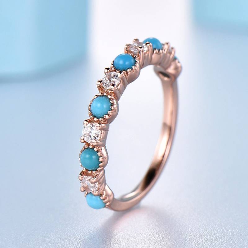 Türkis Diamant Ehering 14K Rose Gold Vintage Stapelring von SLoveDO