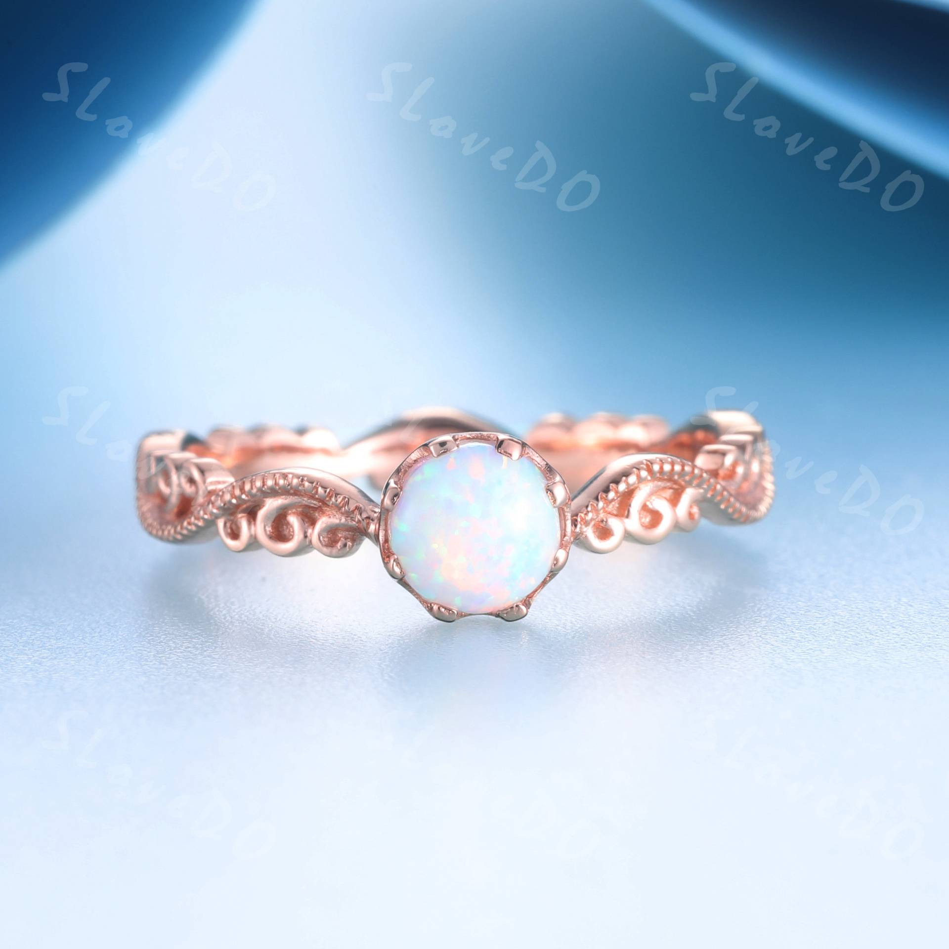 Vintage Opal Verlobungsring, Rosegold Ring, Antiker Filigraner Ehering, Oktober Geburtsstein, Art Deco Versprechen Geschenk Für Sie von SLoveDO