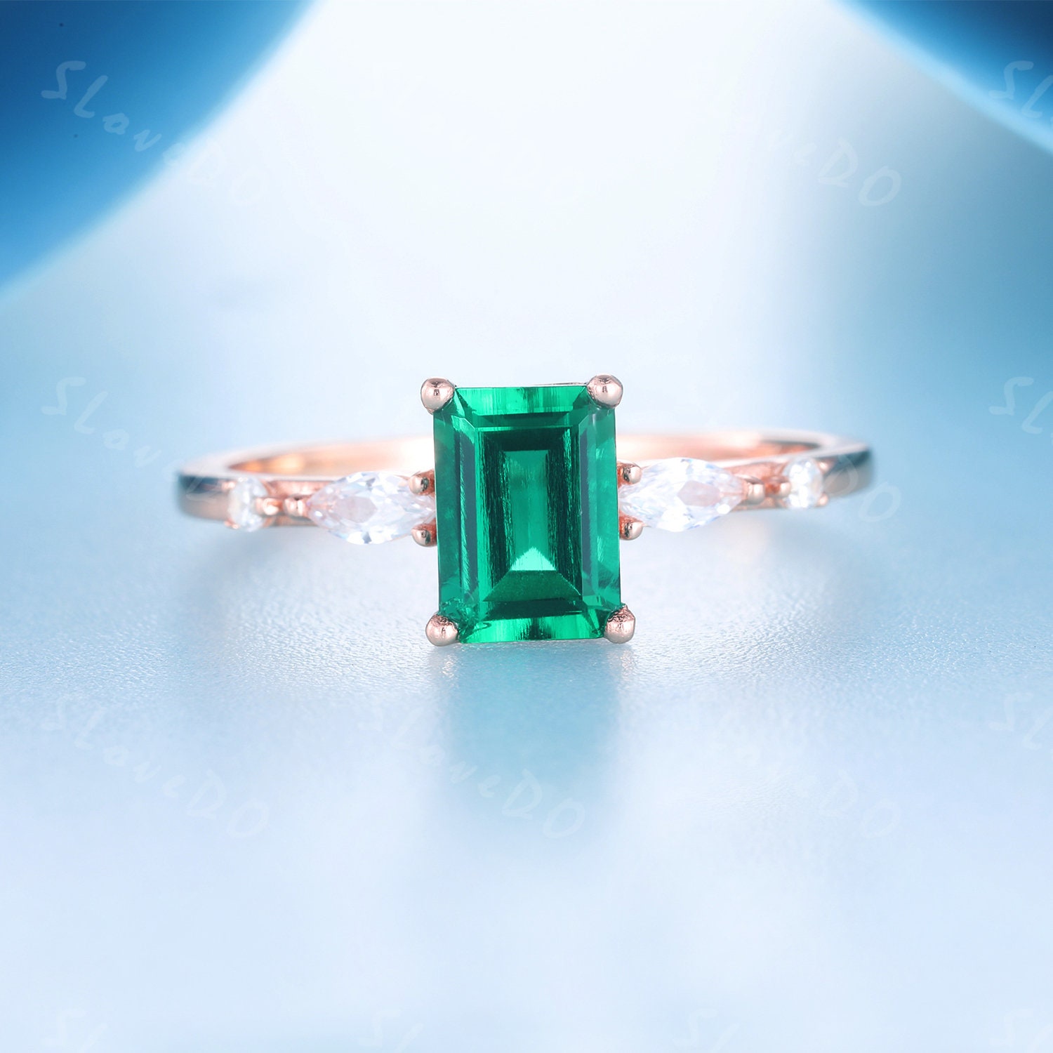 Vintage Smaragd Verlobungsring Schliff Massive Rose Gold Ring Mai Geburtsstein Versprechen Jahrestag von SLoveDO