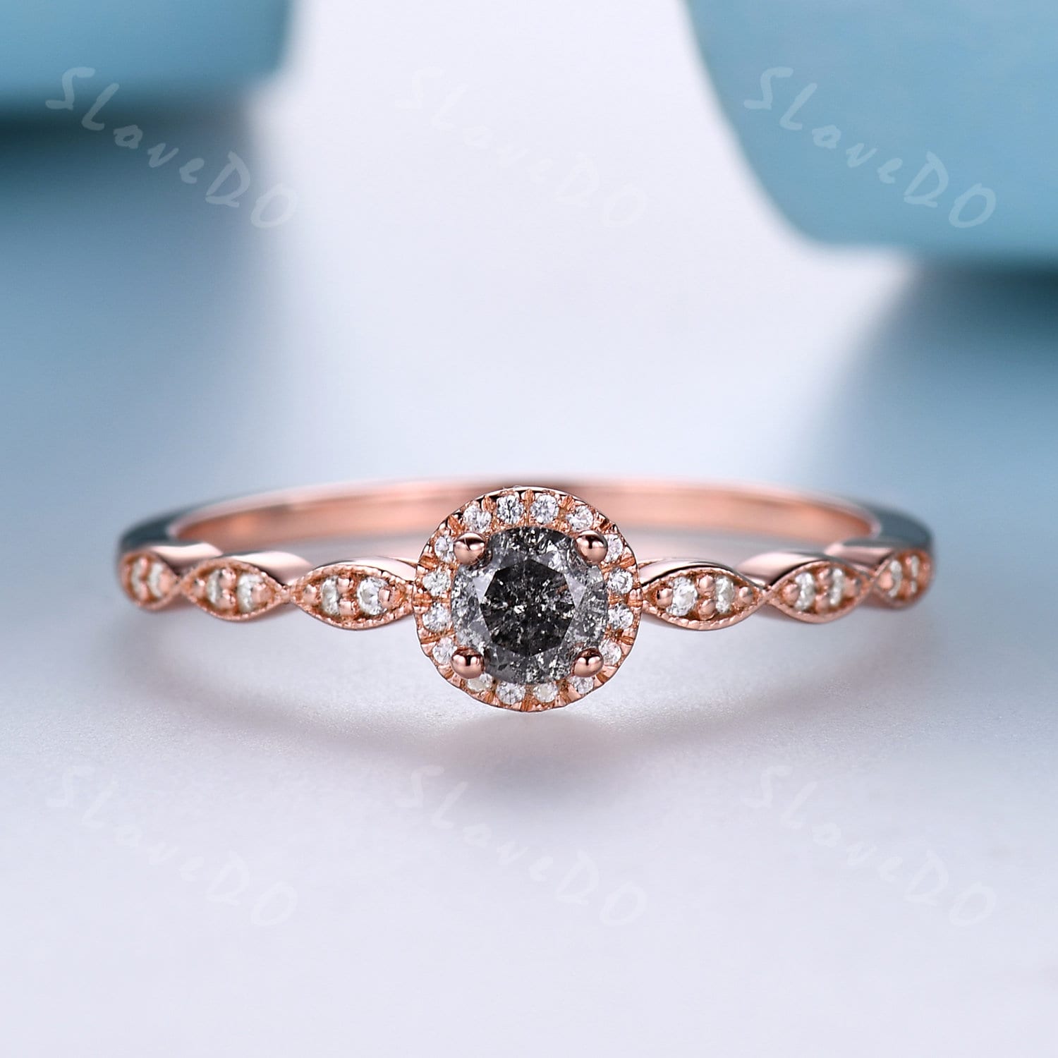 Zierlicher Salz Und Pfeffer Diamant Verlobungsring Rosegold Ehering Zarter Stapelring Art Deco Jahrestag Ring Für Sie von SLoveDO