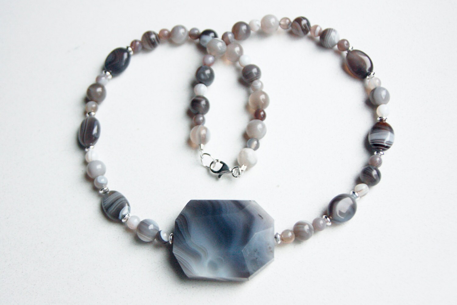 Botswana Achat Halskette Perlen Mit Sterling Silber Und Finishings Botswana Achat Halskette Perlen Mit Sterling Silber Und Finishings von SLynetteJewelry