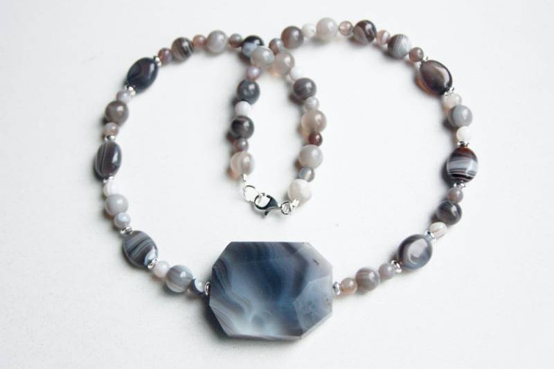 Botswana Achat Halskette Perlen Mit Sterling Silber Und Finishings Botswana Achat Halskette Perlen Mit Sterling Silber Und Finishings von SLynetteJewelry