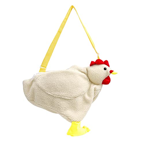 SM SunniMix Damen-Huhn-Plüsch-Umhängetaschen, Mode, weich, Freundin, Geschenk, kreative Mode, Damen, Vintage-Handtaschen, Cartoon-Huhn, Plüsch-Handtasche, Mädchen - Beige von SM SunniMix