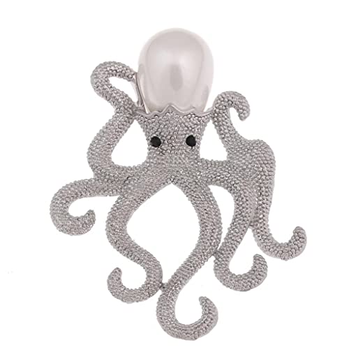 Vintage Deep Sea Animal Octopus Faux Pearl Broschen Pins Schmuck für Hemd, Silber von SM SunniMix