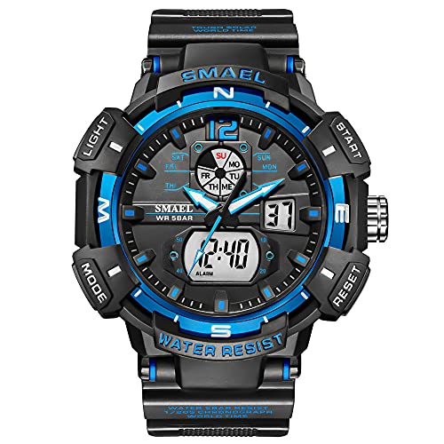 SAMEL 8045 Military Herren Armbanduhr Top Luxus Marke Wasserdicht Sport Armbanduhr LED Quarz Männliche Uhr, schwarzblau, von SMAEL