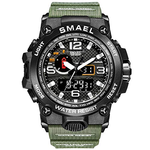 SMAEL Herren-Armbanduhr, Sport-Armbanduhr mit Quarz-Dual-Uhrwerk, Analog-Digitalanzeige, Uhren für Männer Grün von SMAEL
