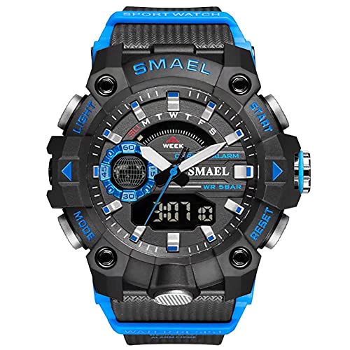 SMAEL Herren Digital Sportuhr Militär Outdoor Wasserdicht Chronograph Uhren Big Handgelenk mit Alarm Datum Multifunktions LED Stoppuhr, blau, von SMAEL