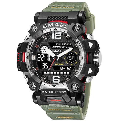 SMAEL Herren Militär Armbanduhr Outdoor LED Digital Armbanduhr Wasserdicht Taktische Armee Handgelenk Sport Uhren für Herren 8072, Armeegrün-8072, Sportlich von SMAEL