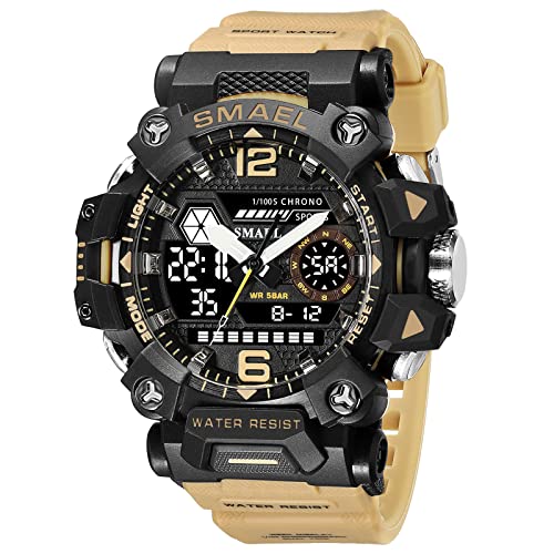 SMAEL Herren Militär Armbanduhr Outdoor LED Digital Armbanduhr Wasserdicht Taktische Armee Handgelenk Sport Uhren für Herren 8072, Khaki-8072, Sportlich von SMAEL