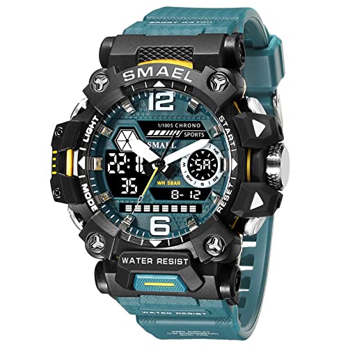 SMAEL 8072 Herren Militär Armbanduhr Outdoor LED Digital Uhr Wasserdicht Taktische Armee Handgelenk Sportuhren für Herren, Hellgrün-8072, Modisch und leger von SMAEL