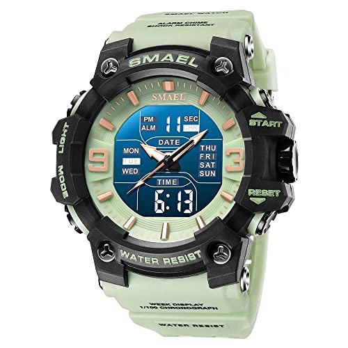 SMAEL Herren Militäruhren Outdoor Sport Digital Uhr Wasserdicht LED Datum Alarm Armbanduhren für Männer, Grün , Large Face, Digital von SMAEL