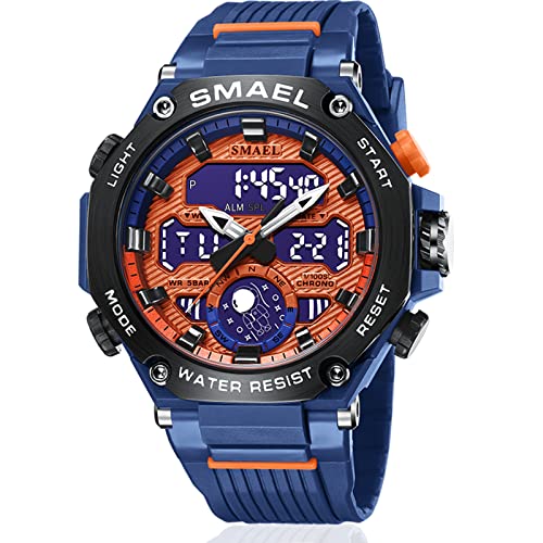 SMAEL Herren Sportuhr Outdoor LED Digital Armbanduhr Wasserdicht Taktische Armee Armbanduhren für Herren 8069, Blue_red, Digital von SMAEL
