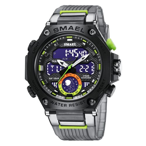 SMAEL Herren Sportuhr Outdoor LED Digital Armbanduhr Wasserdicht Taktische Armee Armbanduhren für Herren 8069, Grau-Grün von SMAEL