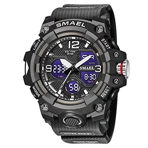 SMAEL Herren-Armbanduhr, Militär, Outdoor, wasserdicht, Sport-Armbanduhr, Datum, Multifunktions-LED-Wecker, Stoppuhr, digitale Uhren für Herren, Schwarz, Large Face, Digital von SMAEL
