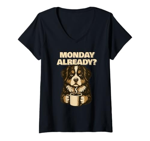 Damen Bernese Mountain Dog Monday Already Fun T-Shirt mit V-Ausschnitt von SMAK