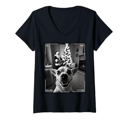 Damen Chihuahua Catches Santa On Camera Xmas T-Shirt mit V-Ausschnitt von SMAK