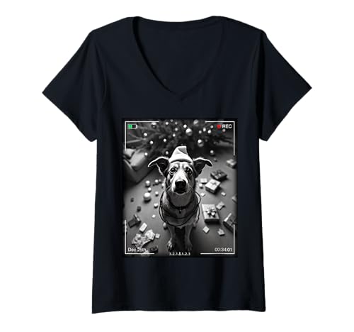 Damen Christmas Australian Cattle Dog Caught On Camera T-Shirt mit V-Ausschnitt von SMAK