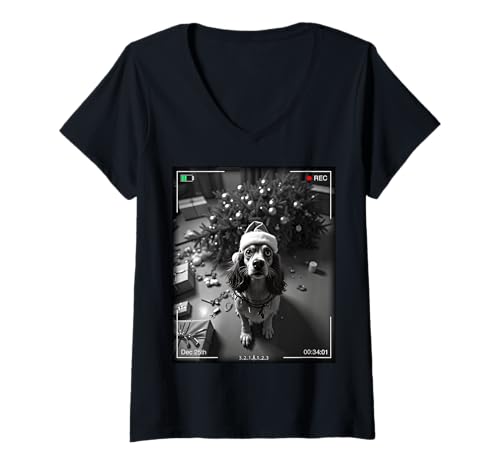 Damen Christmas English Cocker Spaniel Caught On Camera T-Shirt mit V-Ausschnitt von SMAK