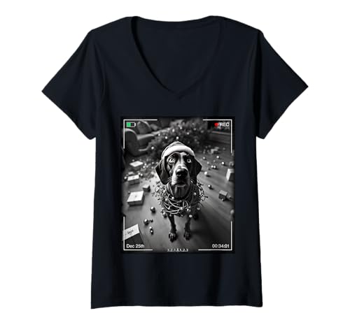 Damen Christmas German Shorthaired Pointer Caught On Camera T-Shirt mit V-Ausschnitt von SMAK