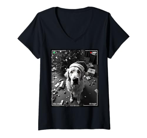 Damen Christmas Great Pyrenees Caught On Camera T-Shirt mit V-Ausschnitt von SMAK