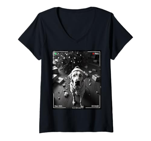 Damen Christmas Labrador Retriever Caught On Camera T-Shirt mit V-Ausschnitt von SMAK