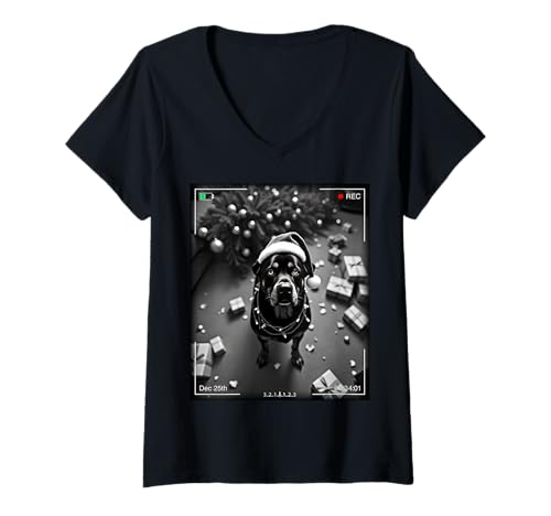Damen Christmas Rottweiler Caught On Camera T-Shirt mit V-Ausschnitt Damen Christmas Rottweiler Caught On Camera T-Shirt mit V-Ausschnitt von SMAK