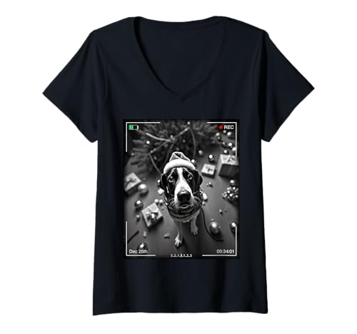 Damen Christmas Treeing Walker Coonhound Caught On Camera T-Shirt mit V-Ausschnitt Damen Christmas Treeing Walker Coonhound Caught On Camera T-Shirt mit V-Ausschnitt von SMAK