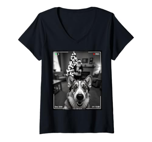 Damen Corgi Catches Santa On Camera Xmas T-Shirt mit V-Ausschnitt Damen Corgi Catches Santa On Camera Xmas T-Shirt mit V-Ausschnitt von SMAK