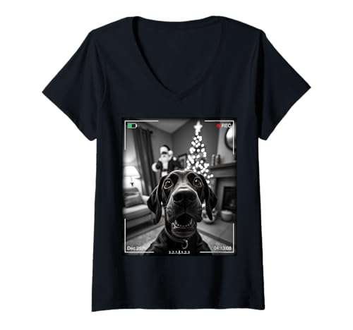 Damen German Shorthaired Pointer Catches Santa On Camera Xmas T-Shirt mit V-Ausschnitt von SMAK