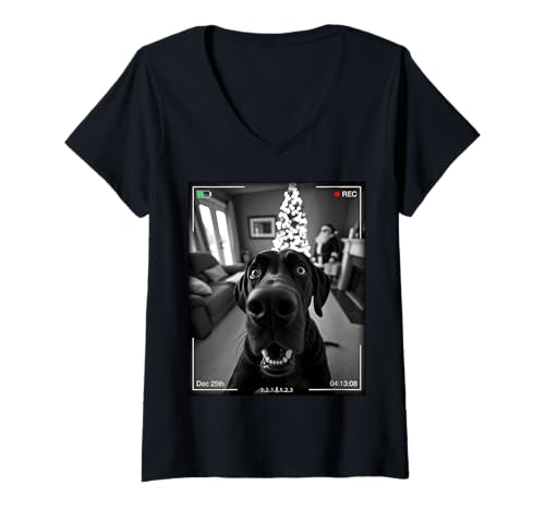 Damen Great Dane Catches Santa On Camera Xmas T-Shirt mit V-Ausschnitt Damen Great Dane Catches Santa On Camera Xmas T-Shirt mit V-Ausschnitt von SMAK
