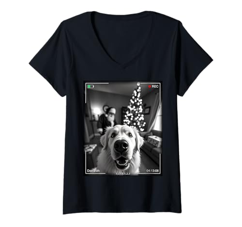 Damen Great Pyrenees Catches Santa On Camera Xmas T-Shirt mit V-Ausschnitt Damen Great Pyrenees Catches Santa On Camera Xmas T-Shirt mit V-Ausschnitt von SMAK