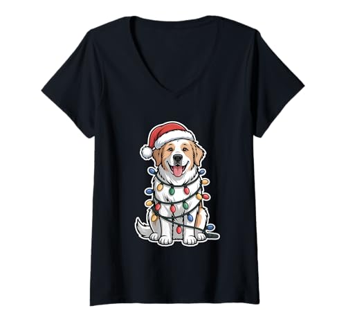 Damen Great Pyrenees Wrapped In Christmas Lights T-Shirt mit V-Ausschnitt von SMAK