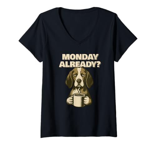 Damen Grumpy Treeing Walker Coonhound Monday Already Fun T-Shirt mit V-Ausschnitt von SMAK