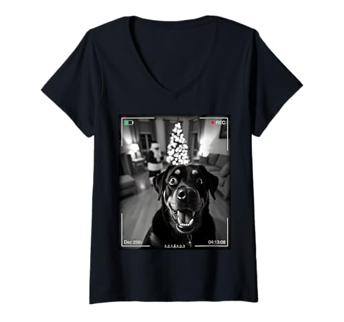 Damen Rottweiler Catches Santa On Camera Xmas T-Shirt mit V-Ausschnitt Damen Rottweiler Catches Santa On Camera Xmas T-Shirt mit V-Ausschnitt von SMAK