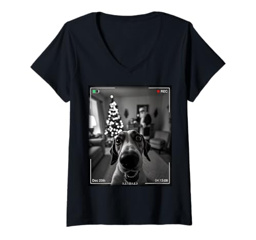Damen Treeing Walker Coonhound Catches Santa On Camera Xmas T-Shirt mit V-Ausschnitt von SMAK
