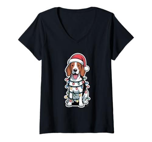Damen Treeing Walker Coonhound Wrapped In Christmas Lights T-Shirt mit V-Ausschnitt von SMAK