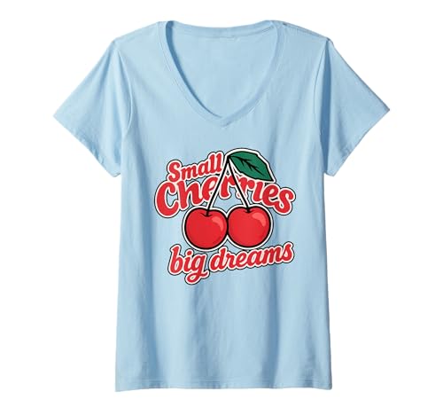 Damen SMALL Cherries Big Dreams X Malle Party Mallorca Kirschen T-Shirt mit V-Ausschnitt von SMALL CHERRIES BIG DREAMS - Only Cherry Love Fans