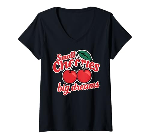 Damen SMALL Cherries Big Dreams X Malle Party Mallorca Kirschen T-Shirt mit V-Ausschnitt von SMALL CHERRIES BIG DREAMS - Only Cherry Love Fans