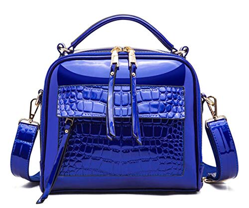 SMALLBLUER Damen Synthetische Kunstleder Schulter Umhängetaschen Handtaschen Tragbare Lack Helles Leder Weibliche Tasche-Blau von SMALLBLUER