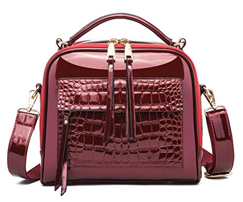 SMALLBLUER Damen Synthetische Kunstleder Schulter Umhängetaschen Handtaschen Tragbare Lack Helles Leder Weibliche Tasche-Rot von SMALLBLUER