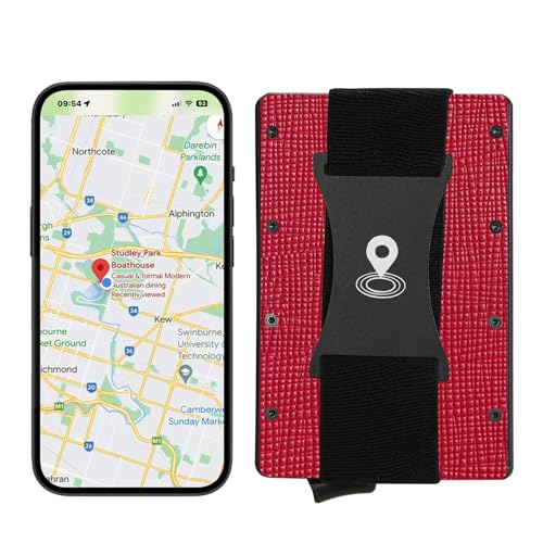 Trackable Thin Card Wallet For Men - Leather Bluetooth Anti-Lost Smart Wallet with Metal Money Clip Men's Card Holder Minimalist Smart Men's Wallet, Rot/Ausflug, einfarbig (Getaway Solids) von SMART LB