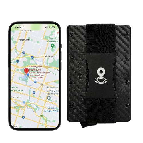 Trackable Thin Card Wallet For Men - Leather Bluetooth Anti-Lost Smart Wallet with Metal Money Clip Men's Card Holder Minimalist Smart Men's Wallet, schwarz (karbonfaser-design) von SMART LB