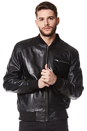 70er Jahre Herren Echtleder Jacke Classic Bomber Schwarz Napa Biker Style Italian Fitted 275-Z Gr. M, Schwarz von SMART RANGE