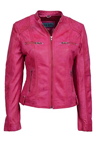 SMART RANGE Damen 8322 PINK FUCHSIE ROSAFARBEN Biker Stil Designer Echt Nappa italienischen Lederjacke (18) von SMART RANGE