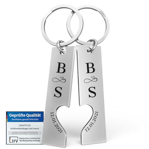 SMARTEON Personalisierter Schlüsselanhänger für Paare | Personalisierte Geschenke | Partner Schlüsselanhänger im 2er Set | Geschenk zum Valentinstag oder Jahrestag | Hochwertiger Edelstahl (Design 4) von SMARTEON