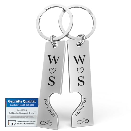 SMARTEON Personalisierter Schlüsselanhänger für Paare | Personalisierte Geschenke | Partner Schlüsselanhänger im 2er Set | Geschenk zum Valentinstag oder Jahrestag | Hochwertiger Edelstahl (Design 5) von SMARTEON