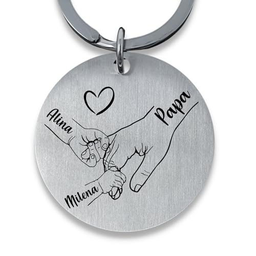 SMARTEON Personalisierter Schlüsselanhänger mit Gravur für Papa und Kinderhände mit Namen als individuelles Geschenk für Papa als Andenken oder Fotogeschenk für Vater und Kinder von SMARTEON