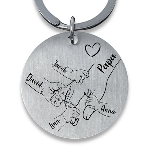 SMARTEON Personalisierter Schlüsselanhänger mit Gravur für Papa und Kinderhände mit Namen als individuelles Geschenk für Papa als Andenken oder Fotogeschenk für Vater und Kinder von SMARTEON