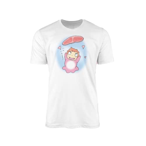 SMARTYPANTS Ponyo & Ham Studio Ghibli Animationsfilm-inspiriertes Kinder-T-Shirt für Erwachsene, weiß, L von SMARTYPANTS
